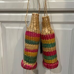 Wicker Boho Hanging Wine Bottle Holders